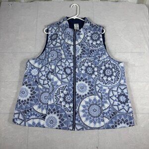 Ruby Rd Quilted Vest Womens Blue White Medallion Print Full-Zip Outdoor Size 2X